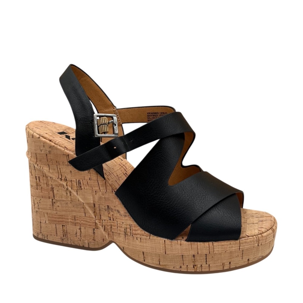 Korks Brigitte Women's 4" Wedge Platform Sandal Size 7 Black/Tan Open Toe Style - Picture 4 of 10
